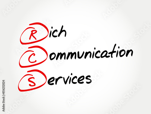RCS - Rich Communication Services, it is a communication protocol aimed at enhancing traditional SMS with more advanced messaging features, acronym text concept background