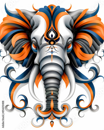 Wallpaper Mural Neo-Surrealist Abstract Art: Intricately Designed Elephant Portrait with Vibrant Color Accents, Combining Natural Grace with Modern Artistic Expression for a Unique Visual Experience Wallpaper Digital Torontodigital.ca