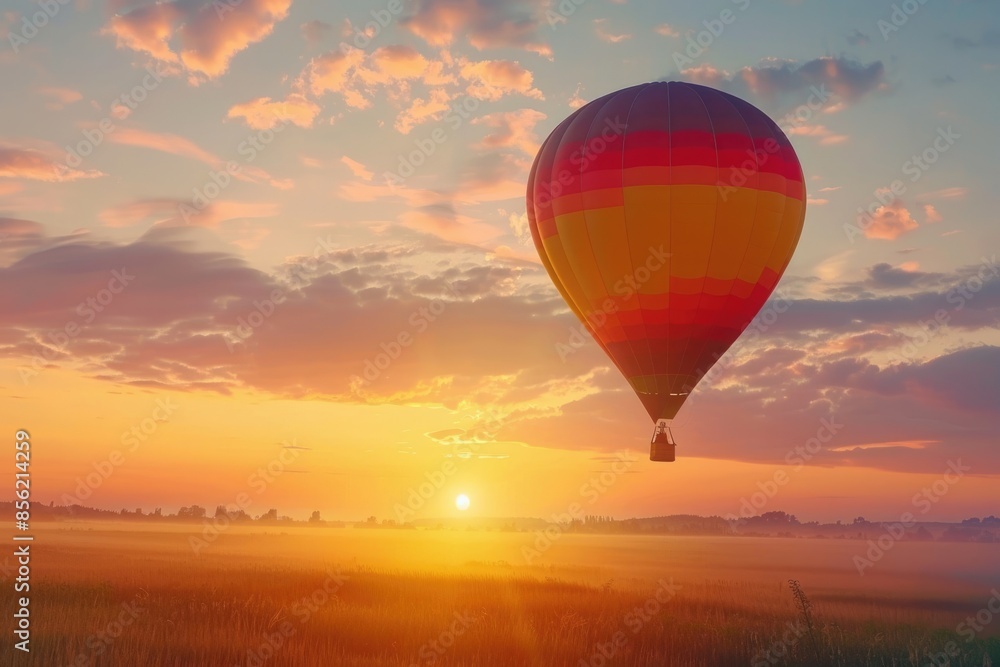 Sunrise hot air balloon ride for travel agency banner. Sunrise hot air balloon ride for travel agency banner.