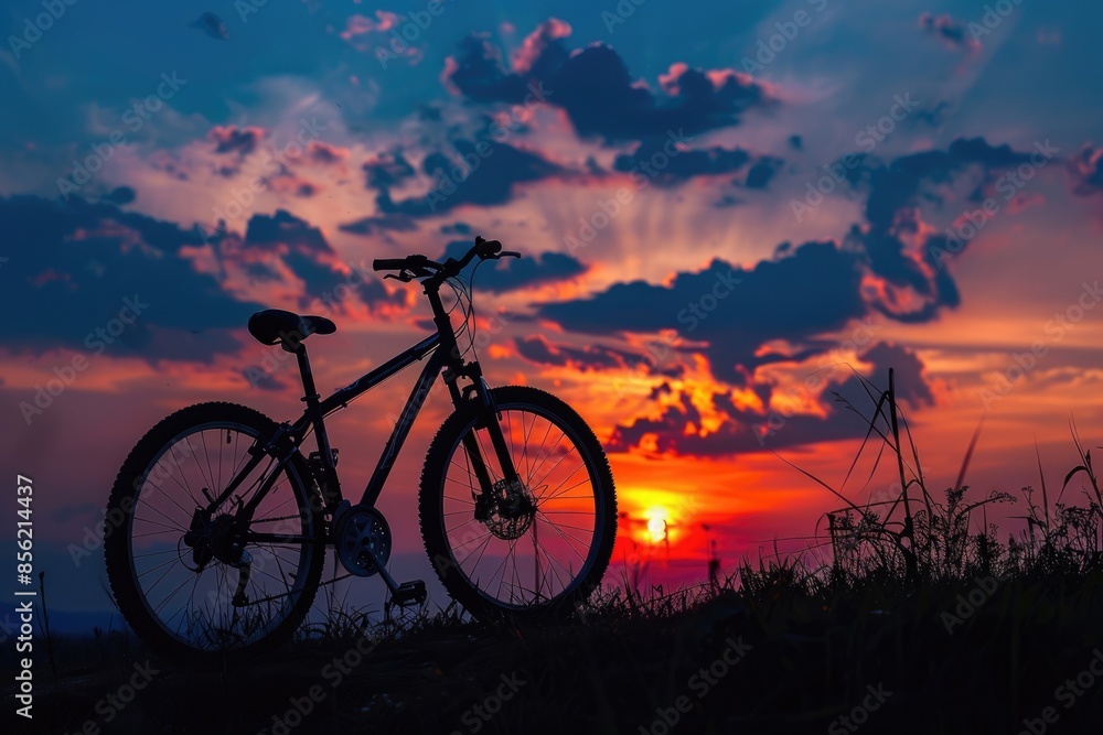 Silhouette of a bike on sky background on sunset Silhouette of a bike on sky background on sunset