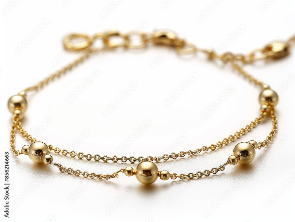 Elegant Gold Beaded Jewelry on White Background Generative AI Elegant Gold Beaded Jewelry on White Background Generative AI