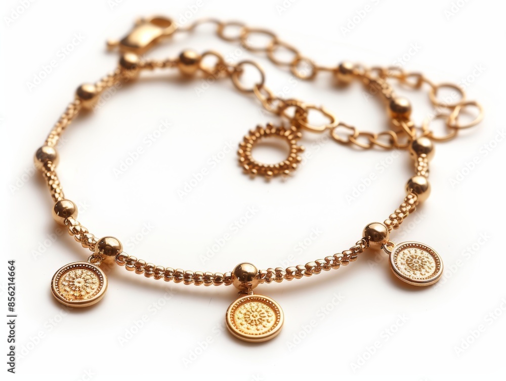 Elegant Gold Beaded Jewelry on White Background Generative AI Elegant Gold Beaded Jewelry on White Background Generative AI
