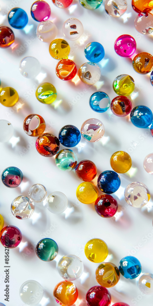 Multicolored Glass Balls On A White Background With A Top View For Wallpaper Created Using Artificial Intelligence Multicolored Glass Balls On A White Background With A Top View For Wallpaper Created Using Artificial Intelligence