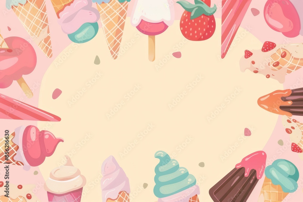 vector illustration of ice cream and strawberry on pink background vector illustration of ice cream and strawberry on pink background