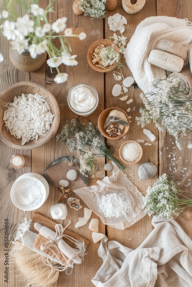Variety of Hand Care Masks and Wraps with Natural Decor Elements for Spa and Relaxation Variety of Hand Care Masks and Wraps with Natural Decor Elements for Spa and Relaxation