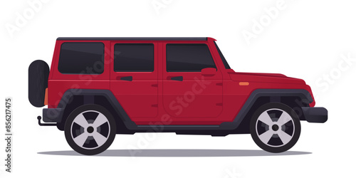 Red SUV side view on white background. Vector illustration