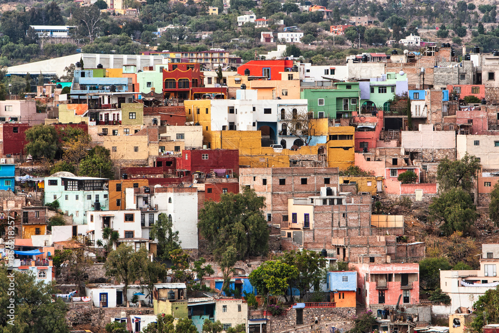 Panoramic of Guanajuato with colorful houses. Mexico.