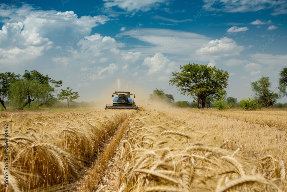Fototapeta premium Sustainable Harvesting Techniques by Farmers Ensuring Environmental Preservation and Grain Gathering