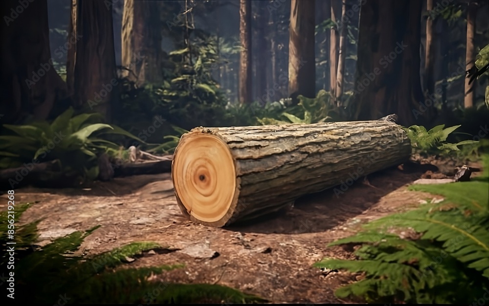 a log cut on the ground in the forest a log cut on the ground in the forest