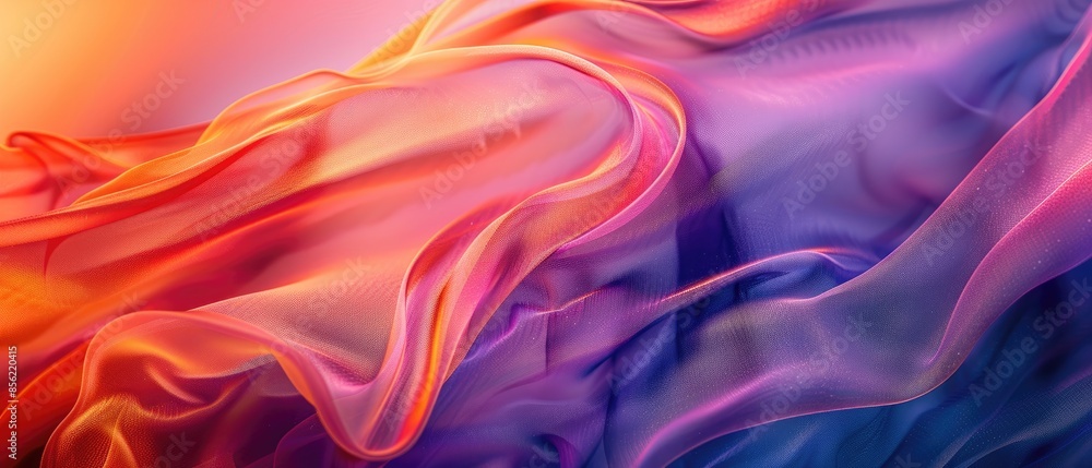 Abstract background with flowing fabric in vibrant pink, orange, and blue hues. Abstract background with flowing fabric in vibrant pink, orange, and blue hues.