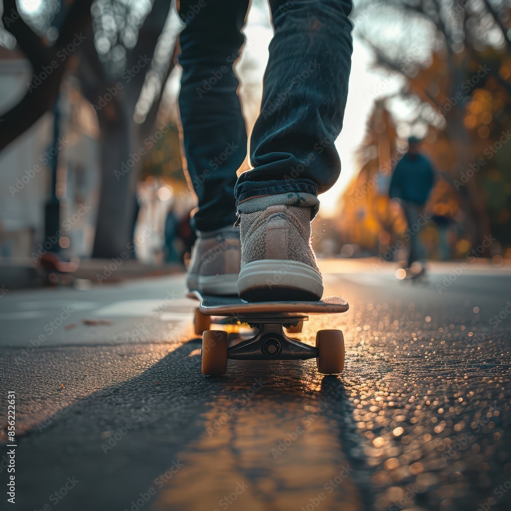 a person riding a skateboard down a street a person riding a skateboard down a street