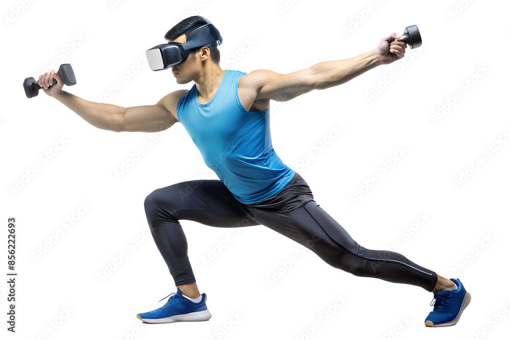 Exercising in virtual reality isolated on white background Exercising in virtual reality isolated on white background