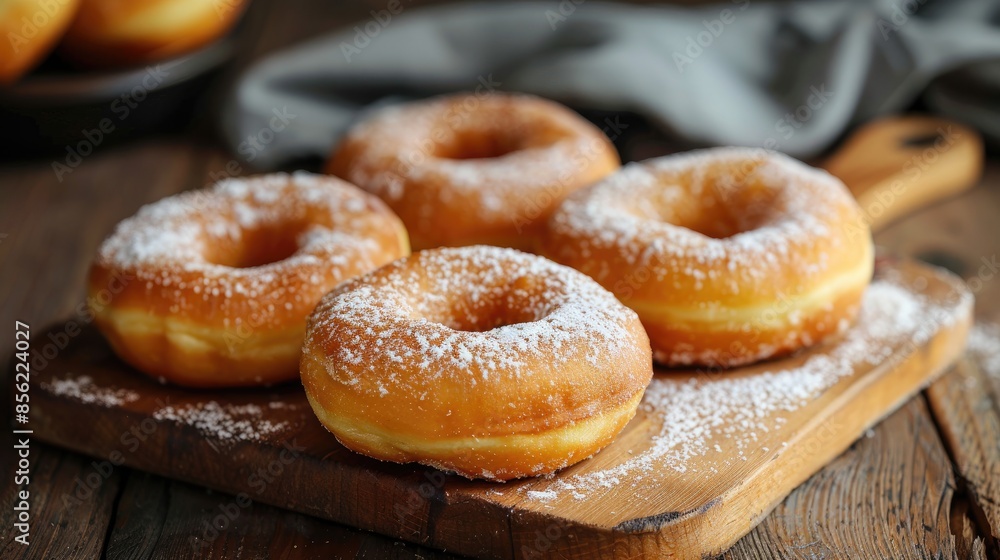 Donuts baked on wooden surface Donuts baked on wooden surface