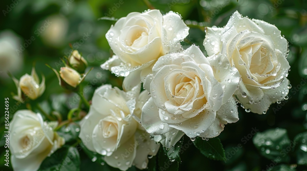 Macro shots of rain soaked white roses in the garden Macro shots of rain soaked white roses in the garden