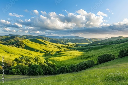 regenerative landscapes of rolling hills and green pastures, showcasing the natural abundance and vibrancy that result from sustainable farming practices such as agroforestry and rotational grazing