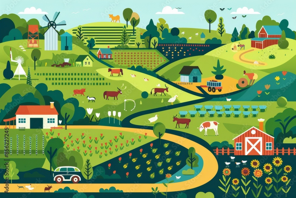Fototapeta premium regenerative farming featuring farmers, consumers, and local businesses working together to create a sustainable food system
