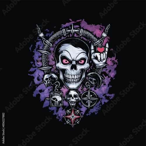 A grimy skull gets a cosmic makeover with swirling constellations vector illustration for a background