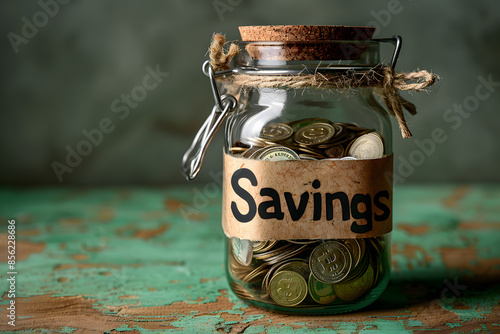 currency coin in saving jar. To save money purpose as attached and written.