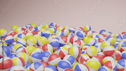 A horizontal composition featuring a stack of beach balls ascending, leaving space for copy at the top.