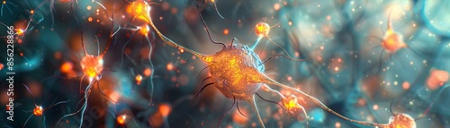 Detailed view of neural network cells in a vibrant setting