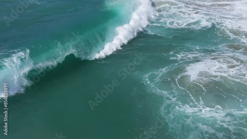 Large Swell Over The Beach In Praia de Valcovo, Municipality of Arteixo, A Coruña, Spain. Slow Motion Shot photo