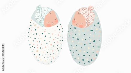 Adorable Baby Twins in Scandinavian Style Illustration Generative AI