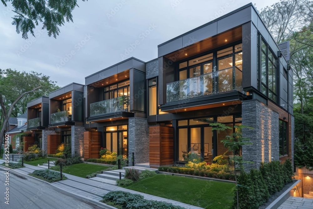 Sleek and Stylish: Contemporary Modular Private Townhouses with Glass Facades and Balconies Sleek and Stylish: Contemporary Modular Private Townhouses with Glass Facades and Balconies