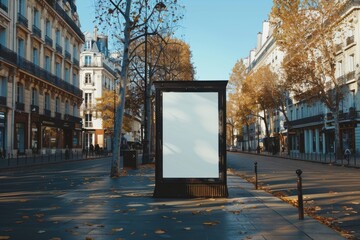 Parisian bus stop billboard mockup near park.