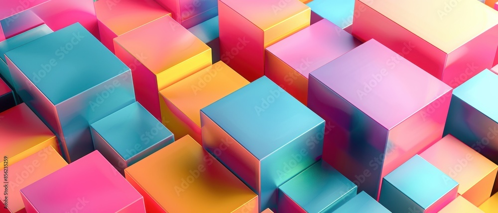 An abstract pattern of colorful geometric blocks, featuring a mix of pink, blue, and yellow hues, creating a dynamic and vibrant composition An abstract pattern of colorful geometric blocks, featuring a mix of pink, blue, and yellow hues, creating a dynamic and vibrant composition