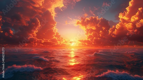 A beautiful sunset over the ocean with a few clouds in the sky © ART IS AN EXPLOSION.