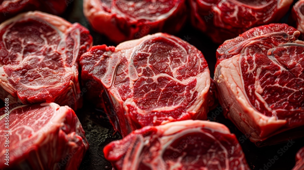 A close up of a pile of raw meat sitting on top of each other, AI A close up of a pile of raw meat sitting on top of each other, AI