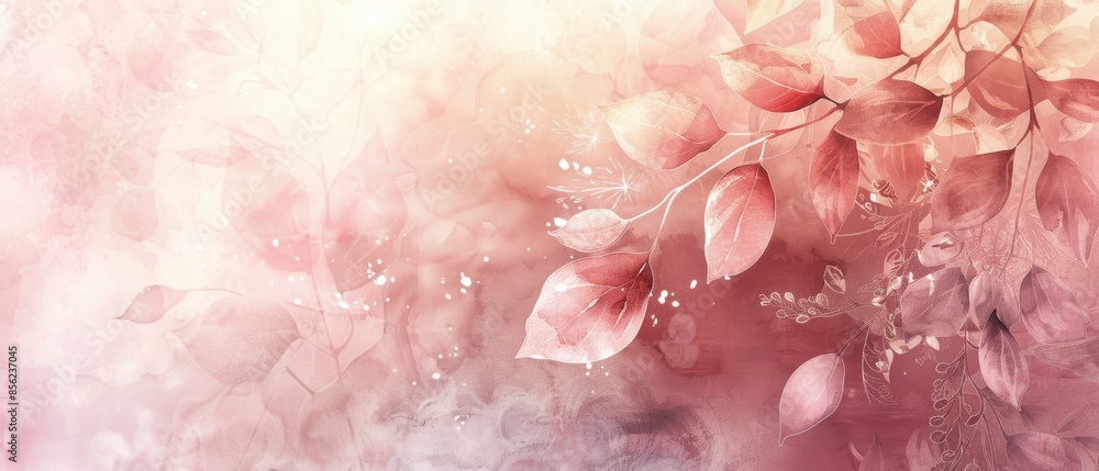 Soft and warm watercolor background with pastel leaves, evoking a sense of tranquility and elegance Soft and warm watercolor background with pastel leaves, evoking a sense of tranquility and elegance