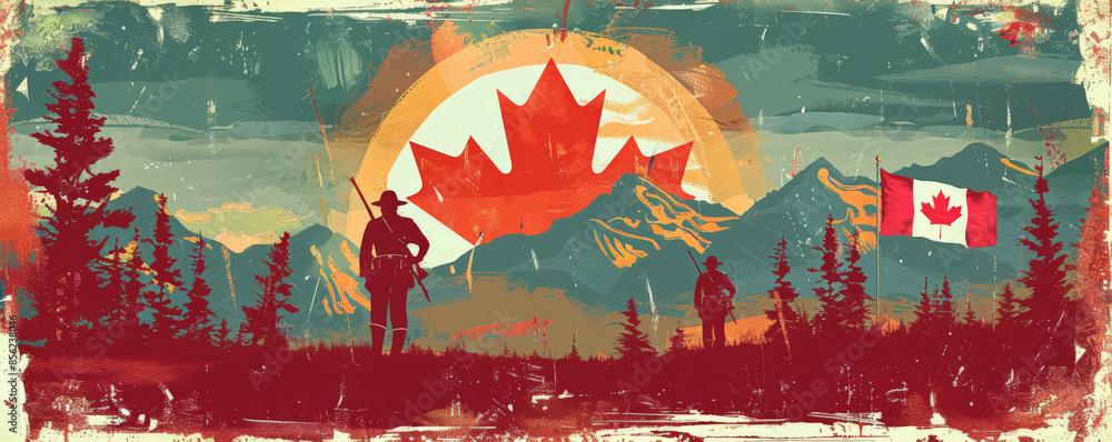 Canada Day background with a retro poster style featuring Mounties and ...