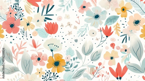 Whimsical Floral Illustration on White Background Generative AI