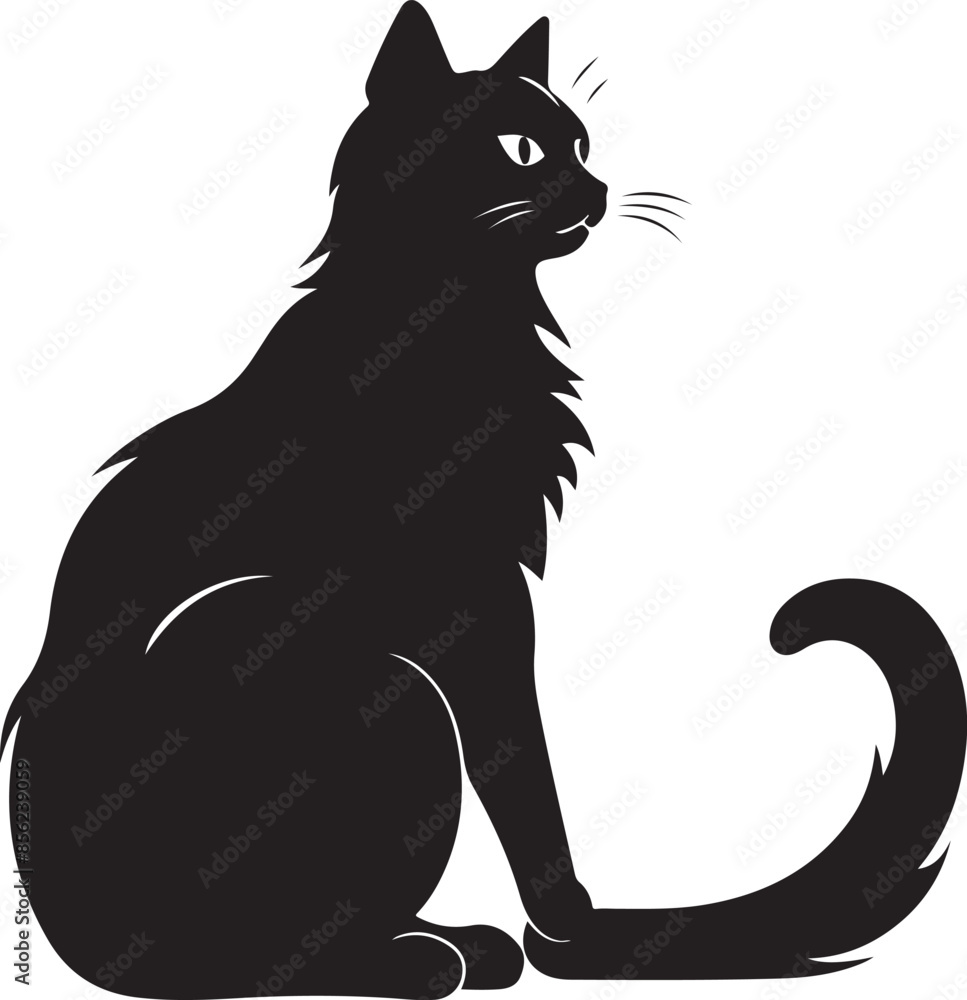 Obraz premium Vector illustration of The Quite cat silhouette on white background