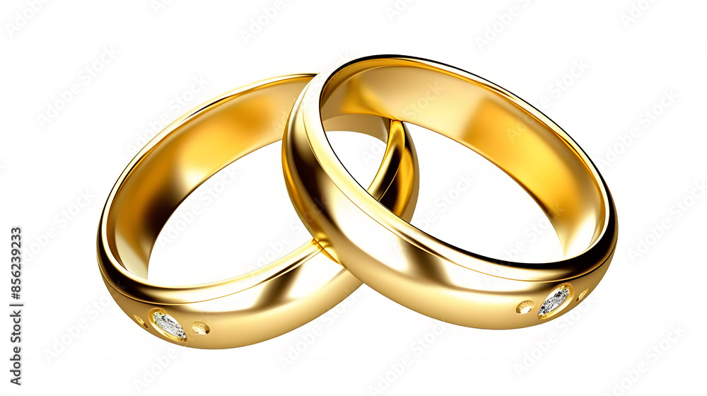 Two intertwined gold wedding rings with diamond accents, isolated on a white background. Perfect for bridal, anniversary, and luxury jewelry promotions. Two intertwined gold wedding rings with diamond accents, isolated on a white background. Perfect for bridal, anniversary, and luxury jewelry promotions.