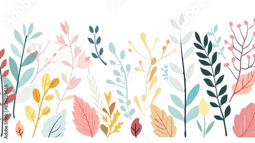 Whimsical Leaves on White Background for Kids' Illustrations Generative AI