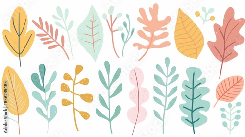 Whimsical Leaves on White Background for Kids' Illustrations Generative AI