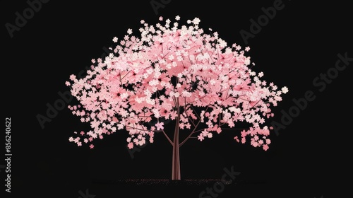 Vibrant Sakura Tree on Black Background for Spring Designs Generative AI