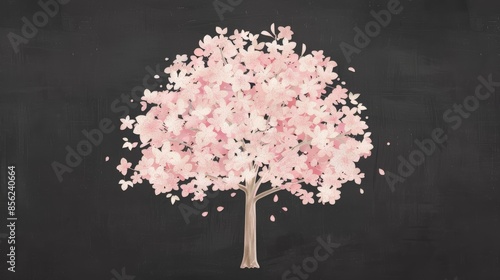 Vibrant Sakura Tree on Black Background for Spring Designs Generative AI