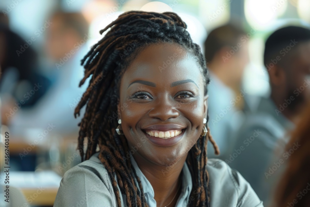 Professional woman with dreadlocks leading corporate team to success. Professional woman with dreadlocks leading corporate team to success.