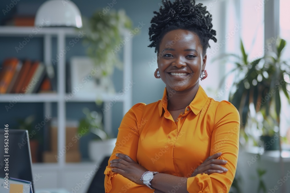 Black woman in office for leadership empowerment and growth. Black woman in office for leadership empowerment and growth.