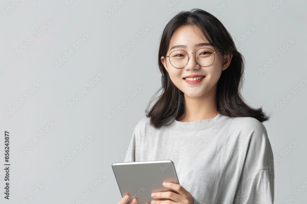 Smiling Asian woman worker with digital tablet. Smiling Asian woman worker with digital tablet.