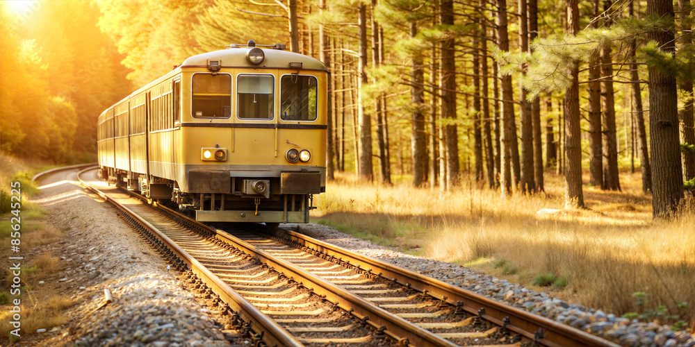 Obraz premium Vintage train traveling through autumn forest