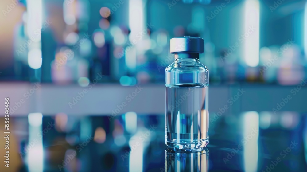 Medical vial for injection with liquid drug or vaccine science equipment in hospital or pharmacy Medical vial for injection with liquid drug or vaccine science equipment in hospital or pharmacy
