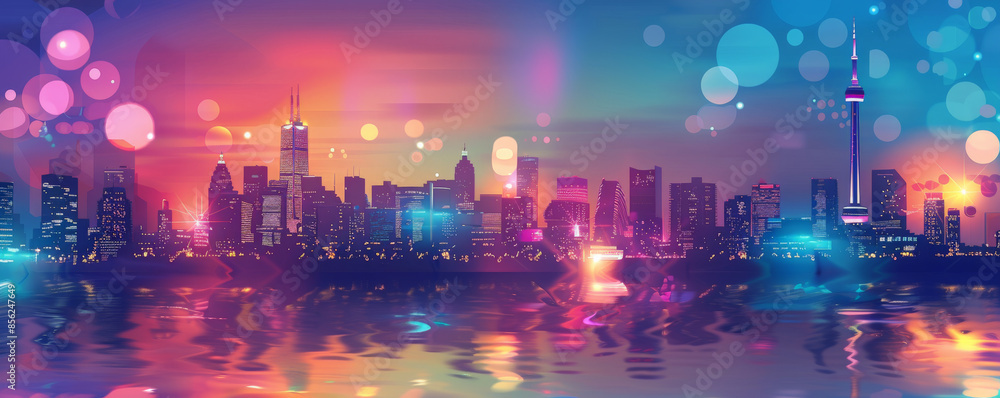 International Friendship Day background with a vibrant cityscape, friends of different backgrounds engaging in various activities, the skyline filled with colorful buildings and lights. International Friendship Day background with a vibrant cityscape, friends of different backgrounds engaging in various activities, the skyline filled with colorful buildings and lights.