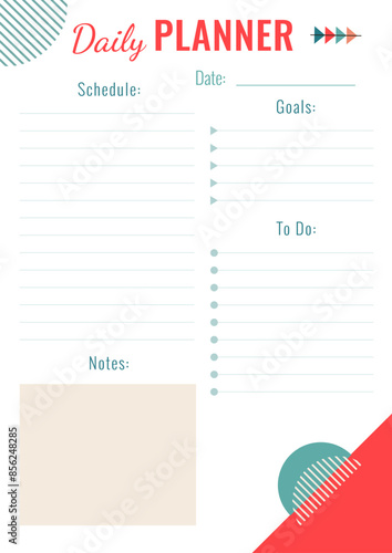 Daily Planner Template with Memphis style elements. To Do List with place for text