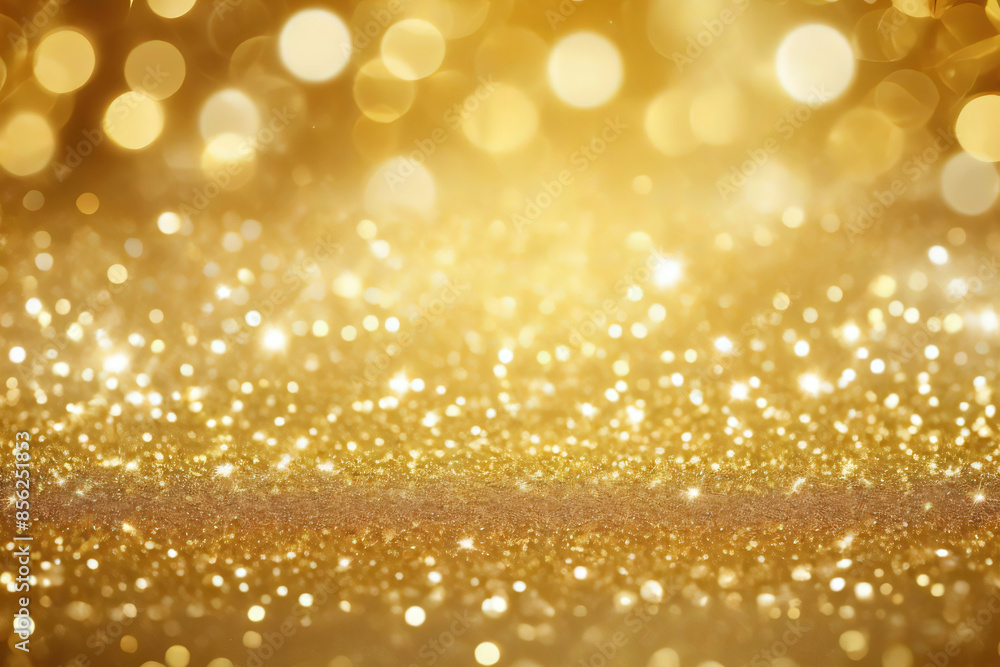 Abstract golden background with bokeh effect and shining defocused glitters. Festive gold texture for Christmas, New Year, birthday, celebration, greeting, victory, success, magic party Abstract golden background with bokeh effect and shining defocused glitters. Festive gold texture for Christmas, New Year, birthday, celebration, greeting, victory, success, magic party
