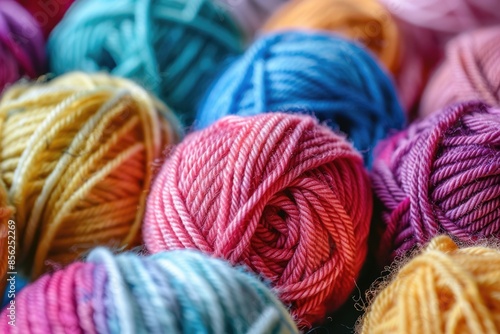 Beginner yarn crafting with colorful wool and acrylic for darning. photo