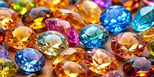 Colorful topaz gemstones in various shades of brown, yellow, blue, and pink , topaz, silicate mineral, gemstone, colorful, brown photo